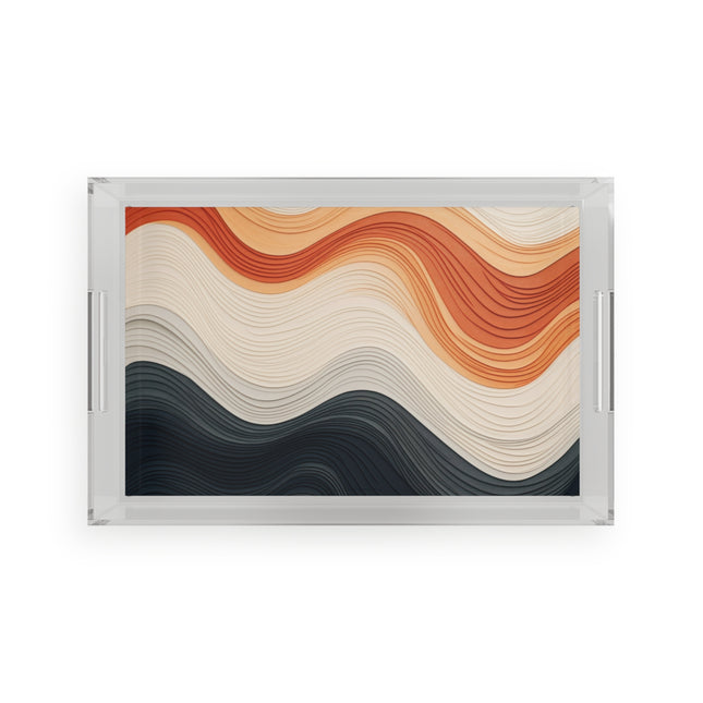 Wave Pattern in Hues of Beige, Orange, Grey, and Black Acrylic Serving Tray