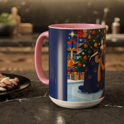 👑🎄 The Christmas Queen Of Golden Bells Colorful Mug – Art Deco Holiday Elegance