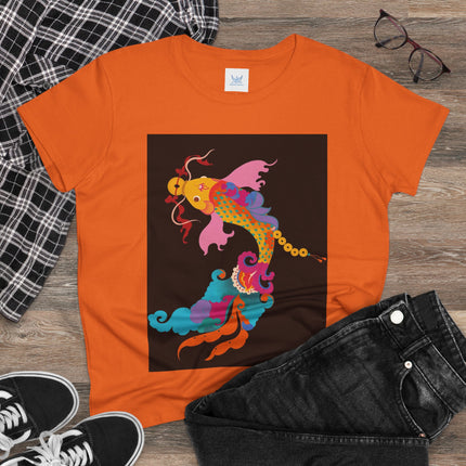 Golden Koi Women's Midweight Cotton Tee – Prosperity & Vibrant Energy