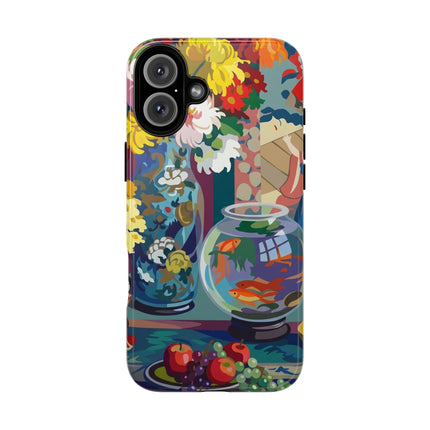 Floral Fishbowl Still Life Phone Case – Vibrant Harmony & Colorful Life