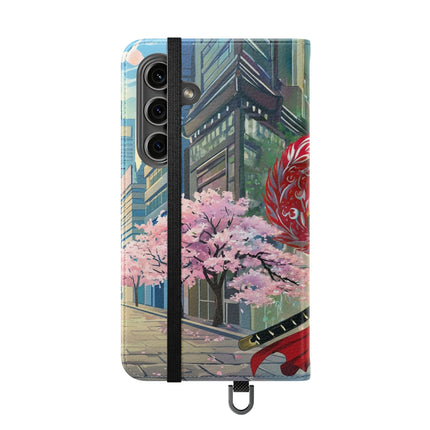 🦁🦊⚔️ Cyberpunk Lion Samurai Flip Case – Futuristic Honor & Kitsune Spirit