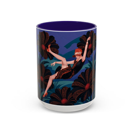 🖤🌺 The Midnight Floral Acrobat Colorful Mug – Art Deco Fashion Whimsy