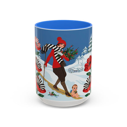 🎿🎄 The Christmas Holly Skier Colorful Mug – Whimsical Holiday Fantasy