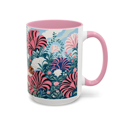 🌸🦋 The Enchanted Pink Blossom Retreat Colorful Mug – Art Deco Floral Whimsy