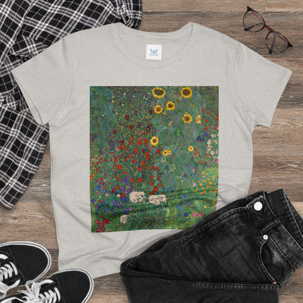 Farm Garden with Sunflowers by Gustav Klimt Women's Midweight Cotton Tee