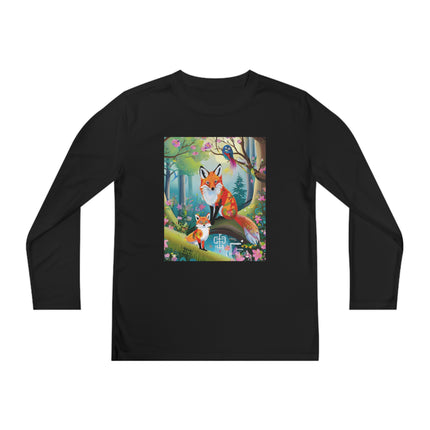 Mischievous Fox Youth Long Sleeve Competitor Tee – Woodland Fun & Storybook Adventure