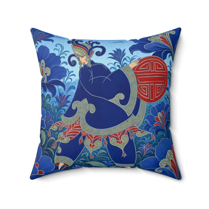 💙🌺 The Imperial Blue Garden Square Pillow – Art Deco Oriental Elegance