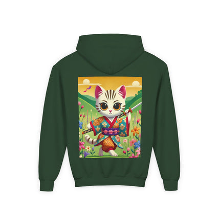 Samurai Kitten Youth Hooded Sweatshirt – Bold Adventure & Playful Spirit