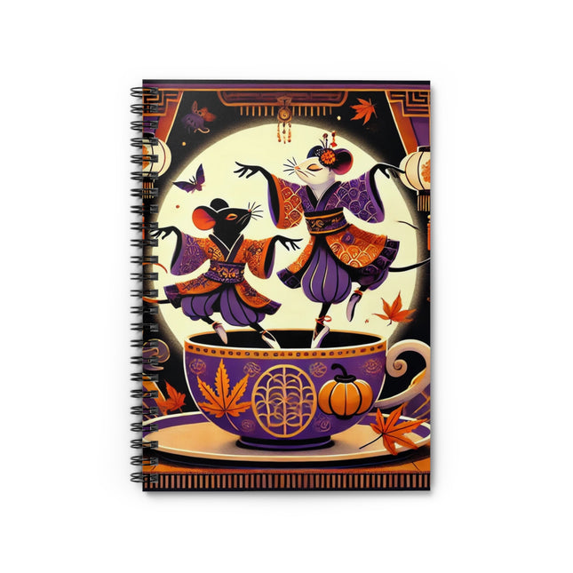 Theatrical Halloween Kabuki Mice on Teacup Spiral Notebook - Ruled Line