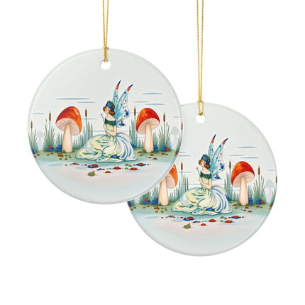 🧚🍄 The Fairy Of The Scarlet Mushrooms Ceramic Ornament – Art Deco Woodland Fantasy
