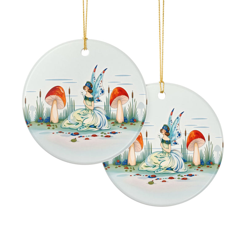 🧚🍄 The Fairy Of The Scarlet Mushrooms Ceramic Ornament – Art Deco Woodland Fantasy