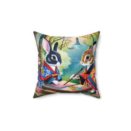 Fairy Animals Writing Wishes Spun Polyester Square Pillow