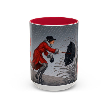 ☔🌹 The Scarlet Rainstorm Promenade Colorful Mug – Art Deco Motoring Elegance