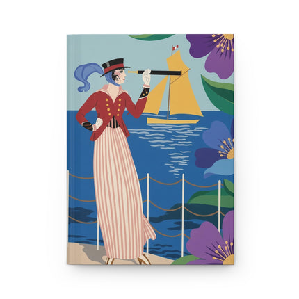 ⚓🌺 The Lady Of The Golden Sail Hardcover Journal – Art Deco Seaside Elegance