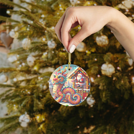 Playful Dragon's Christmas Glass Ornament