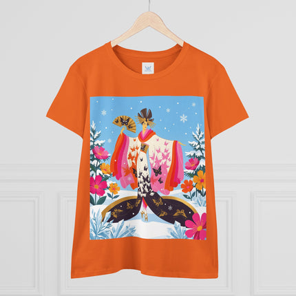🦋❄️ Butterflies In The Snow Cotton Tee – Art Deco Japanese Floral Fantasy