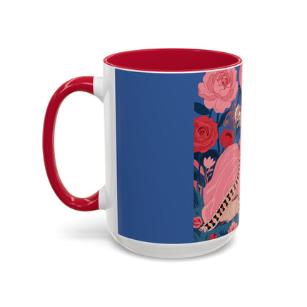 The Lady And The Scarlet Macaw Colorful Mugs – Art Deco Floral Elegance