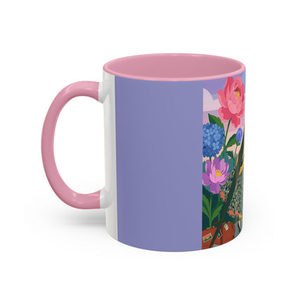 The Lady And The Crimson Birdcage Colorful Mugs – Art Deco Tropical Garden Elegance
