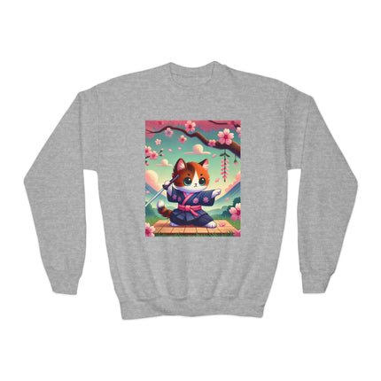 Playful Kitten in the Tea Room Youth Crewneck Sweatshirt – Whimsy, Elegance & Gentle Charm