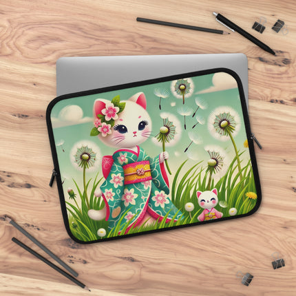 Geisha Kitten and the Dandelion Wish Laptop Sleeve