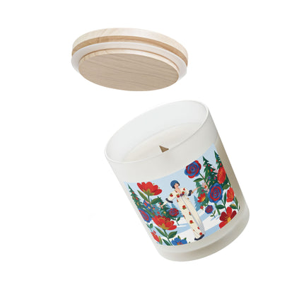 🌹🕯️ The Lady Of The Holiday Roses Frosted Glass Candle – Art Deco Christmas Elegance
