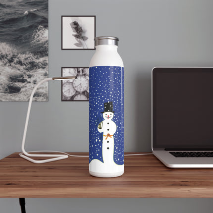 Snowman in Falling Snow Slim Water Bottle