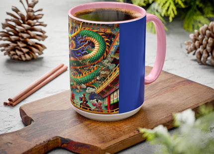 Tibetan Dragon Over Kabuki Duel Colorful Mugs (11oz, 15oz)