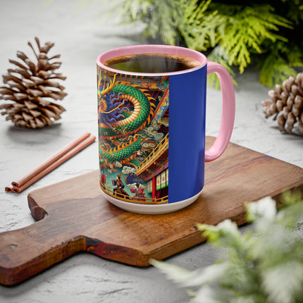 Tibetan Dragon Over Kabuki Duel Colorful Mugs (11oz, 15oz)