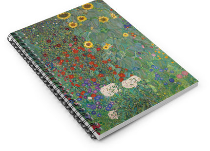 Farm Garden with Sunflowers by Gustav Klimt Spiral Notebook - Ruled Line