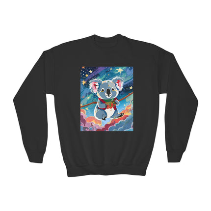 Cute Koala Youth Crewneck Sweatshirt – Dreamy Sky Adventure & Whimsical Wonder