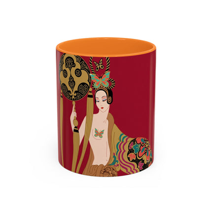 Butterfly Empress of the Crimson Pavilion Colorful Mug (11oz, 15oz) – Art Deco Beauty, Butterfly Elegance & Ornamental Style