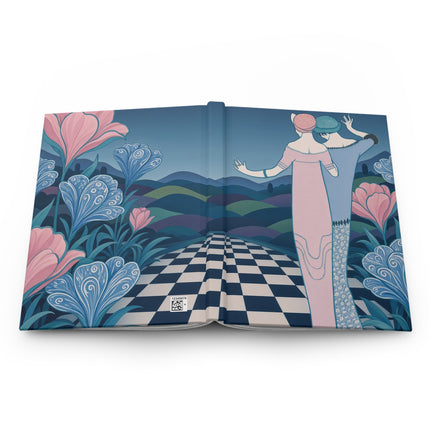🌸💙 The Enchanted Checkered Garden Hardcover Journal – Art Deco Fashion Whimsy