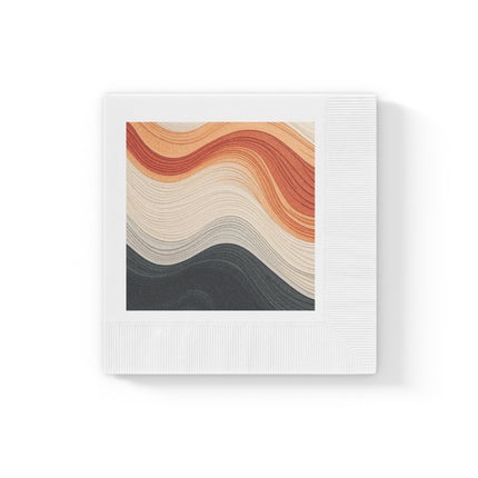 Wave Pattern in Hues of Beige, Orange, Grey, and Black White Coined Napkins