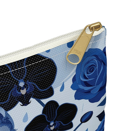 ☔💙 The Blue Rain Promenade Accessory Pouch – Art Deco Floral Fashion