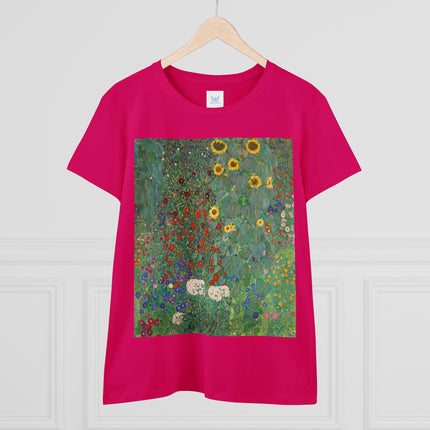 Farm Garden with Sunflowers by Gustav Klimt Women's Midweight Cotton Tee