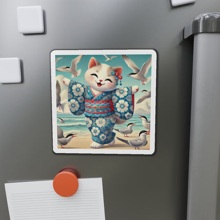 Geisha Kitten by the Seaside Die-Cut Magnets (5 Sizes)