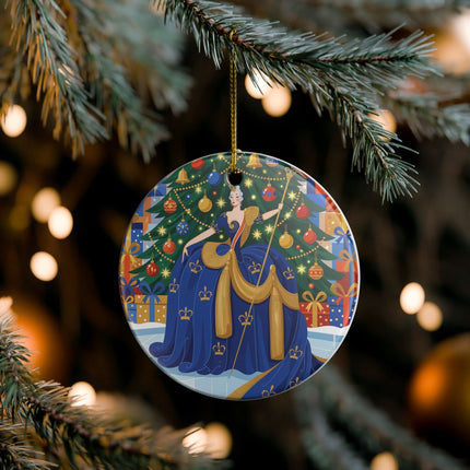 👑🎄 The Christmas Queen Of Golden Bells Ceramic Ornament – Art Deco Holiday Elegance
