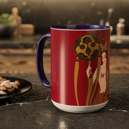 Butterfly Empress of the Crimson Pavilion Colorful Mug (11oz, 15oz) – Art Deco Beauty, Butterfly Elegance & Ornamental Style