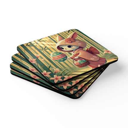 Geisha Kitten’s Easter Corkwood Coaster Set
