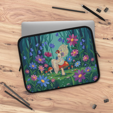 🧚🌸 The Lady Of The Enchanted Mushroom Garden Laptop Sleeve – Art Deco Woodland Fantasy