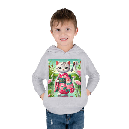 Geisha Kitten Strolls Among the Spoonbills Toddler Pullover Fleece Hoodie
