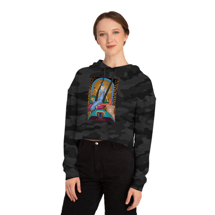 September & Sapphire (from the Gem Series) by Sofia Chiostri Women’s Cropped Hooded Sweatshirt