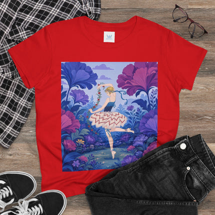 🌸🩰 The Enchanted Garden Ballet Cotton Tee – Art Deco Floral Whimsy