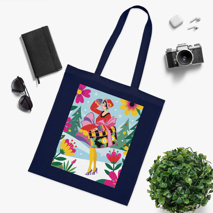🎄🌺 Christmas In The Winter Garden Cotton Tote Bag – Art Deco Holiday Whimsy