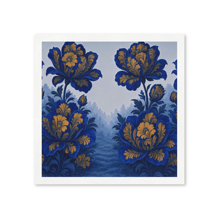 💙🌼 The Royal Blue And Golden Blossom Garden Napkins – Ornamental Botanical Elegance