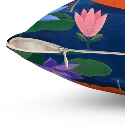 🪷🛶 The Lady Of The Lotus Lake Square Pillow – Art Deco Garden Voyage