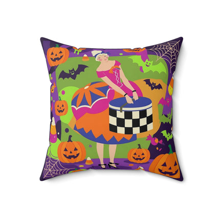 🍬🎃 The Lady Of Candy Corn Hollow Square Pillow – Colorful Halloween Charm