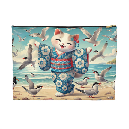 Geisha Kitten by the Seaside Accessory Pouch – Coastal Whimsy & Serene Grace