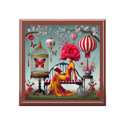 Reading In A Painted Garden Jewelry Box