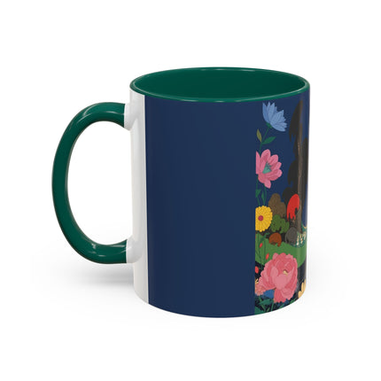 The Lady And The Crimson Moonbird Colorful Mugs – Art Deco Whimsical Garden Elegance